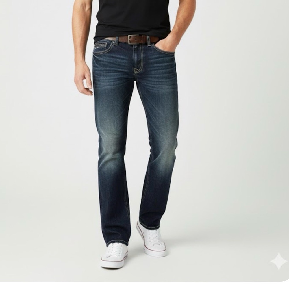 Express Dark Wash Straight Jeans P4